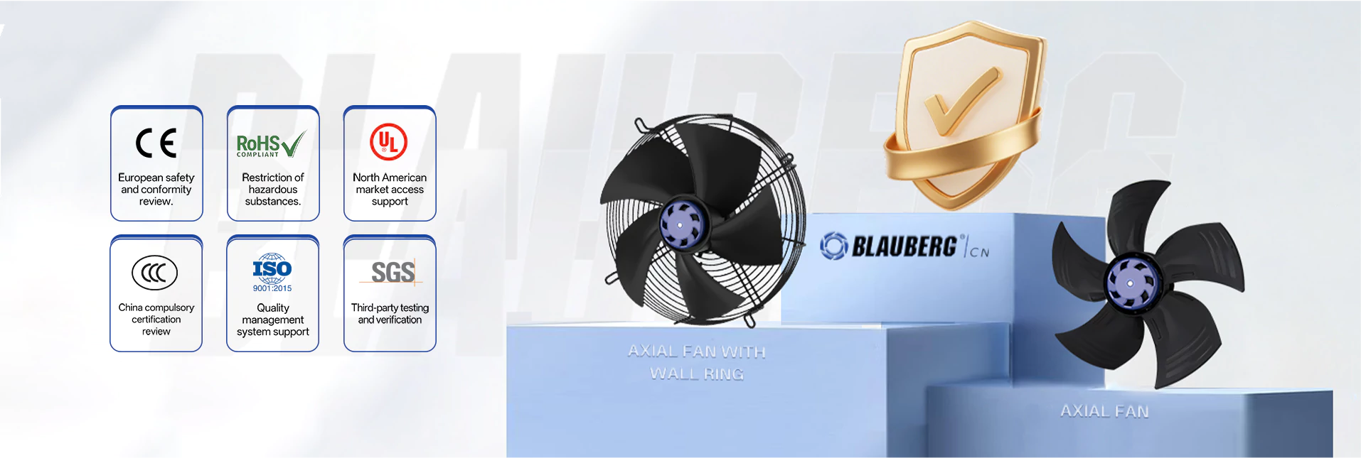 Blauberg axial fans and certification marks