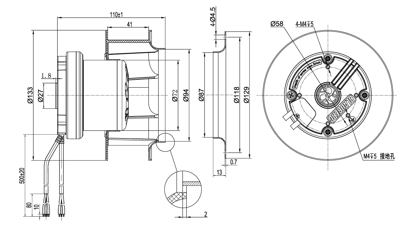 BC-B133A-EC-00 overall dimensions