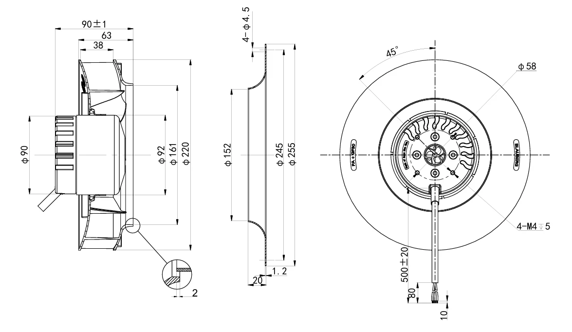 BE-B220C-EC-N07 overall dimensions